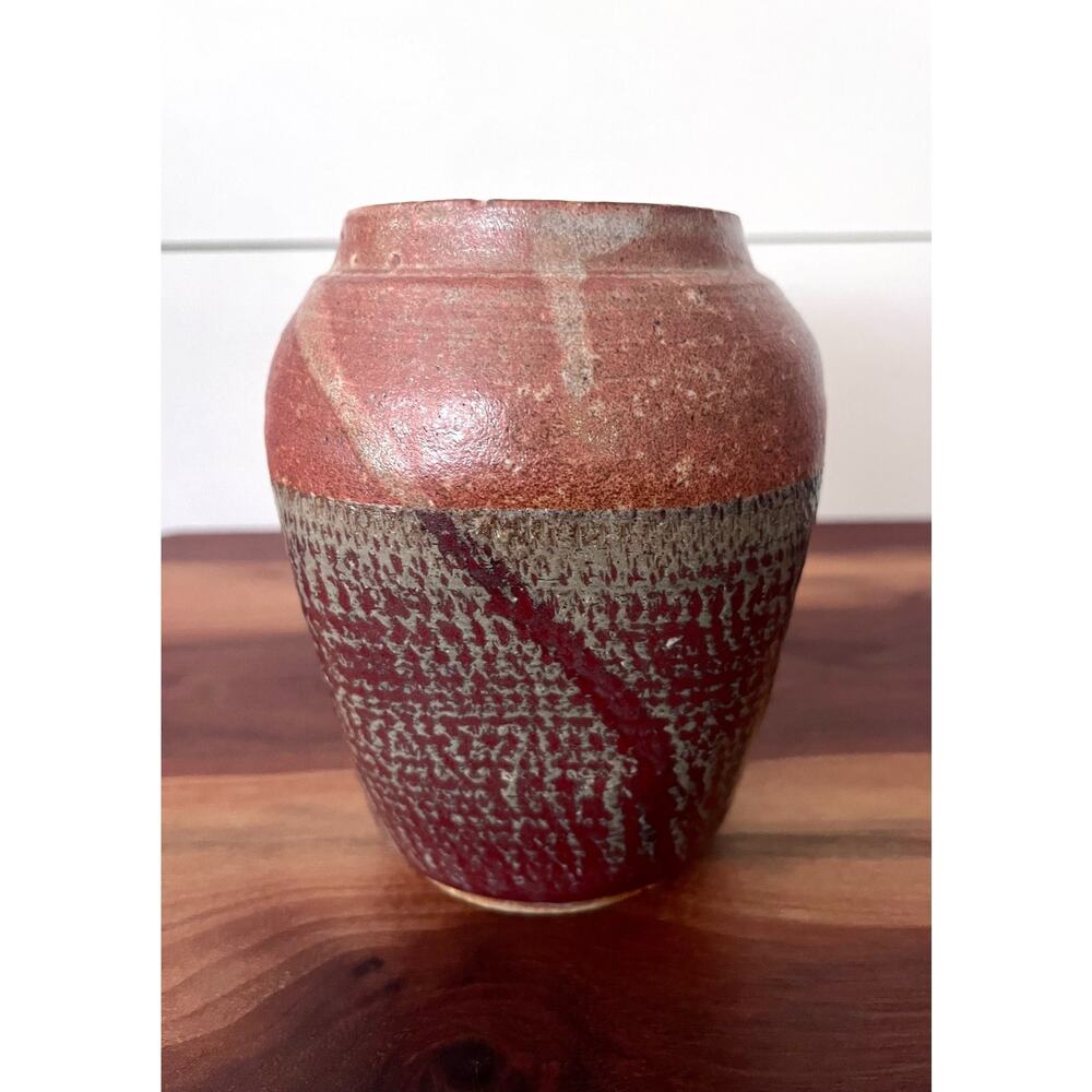 Vintage Brown, Cream, Orange, Green, and Burgundy Ceramic Vase
